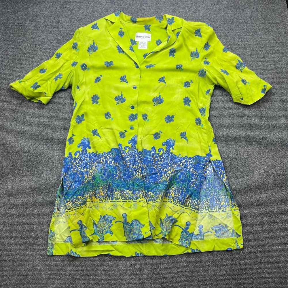 Danny & Nicole Vintage Rayon Boho Floral Lime Green Button‎ Up Tunic Jacket